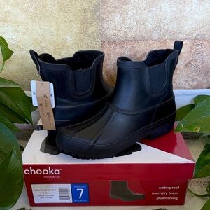 NEW Chooka Women’s Waterproof Fleece Lining Chelsea Ankle Black Rainboots Size 7